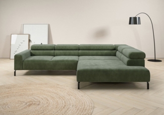 Places of Style Ecksofa Antonelli, L-Form, inkl. Kopfteilverstellung, Breite 312 cm, ohne Sitztiefenverstellung, in Cord, oliv