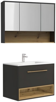 Vente-unique - Waschbeckenunterschrank hängend - Anthrazit - mit Einbauwaschtisch & Spiegelschrank - 80 cm - YANGRA