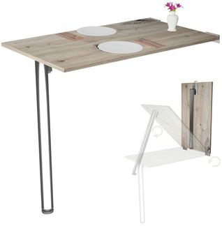 KDR Produktgestaltung Wandklapptisch Schreibtisch Tischplatte 80x50 cm in Eiche astig Klapptisch Esstisch Küchentisch für die Wand Höhe Tisch 74 cm zur Wandmontage mit Tischbein klappbar