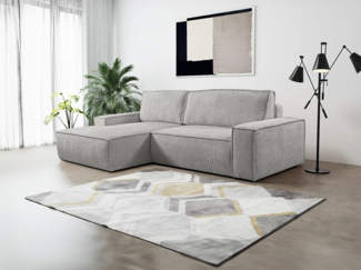 Vente-unique - Ecksofa mit Schlaffunktion - Bouclé-Stoff - Grau - Ecke Links - AMELIA