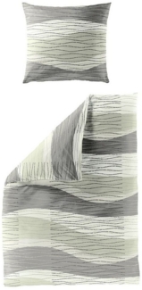 JACK Bettwäsche 135x200 cm Wellen Linien Grau Grün Bierbaum, Seersucker, 2 teilig, modernes und dezentes Wellenmuster