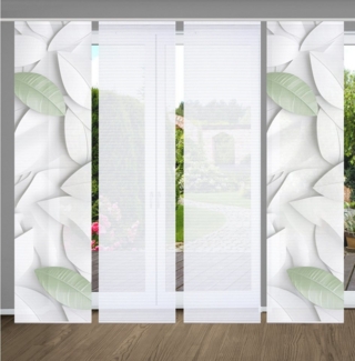 HOME in green Schiebegardine LISON (4 St), Paneelwagen, halbtransparent, SET DIGITALDRUCK,BAMBUSOPTIK RECYCELT