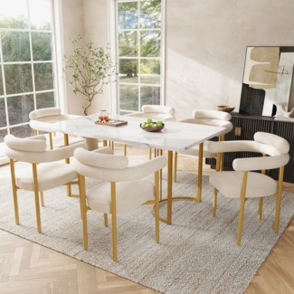 Flieks Esszimmerstuhl (Set, 6 St), 6er Set Polsterstühle Wohnzimmer Samt Küchenstühle Eisengestell