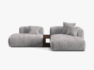 Micadoni Ecksofa Martina 2-Sitzer mit Couchtisch Kord Hellgrau Rechts
