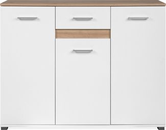 Sideboard >Volos< in weiß / Artisan Eiche Dekor - 118x91x35 (BxHxT)