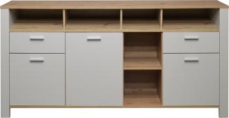 Mäusbacher Nele Sideboard Holzwerkstoff 3 Türen 2 Schubkästen 193 x 92 x 44 cm Kreidegrau matt lack/Asteiche