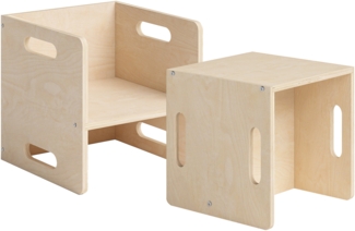 Bellabino 'Aki' 2in1 Kindersitzgarnitur aus Stuhl und Tisch, natur, Birke Sperrholz, Kinderstuhl mit 3 Sitzhöhenstufen, 2er-Set