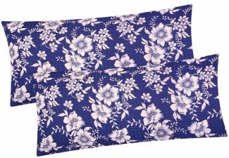 Heubergshop Kissenbezug, (2 Stück), Seersucker 40x80cm 100% Baumwolle Blumen Geblümt (EW-Blumen-Blau)