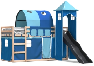 vidaXL Etagenbett mit Rutsche und Gardinen Blau 90x200 cm 3284162