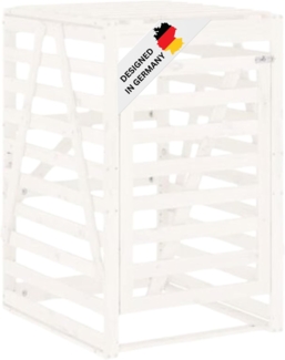 DELUKE® 1er Mülltonnenbox Kiefernholz BOUMI 84x90x128,5cm Weiß Mülltonnenverkleidung für 1 Tonne Müllbox aus Holz Mülltonnenschutz Mülltonnendach