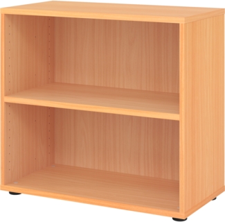 bümö Regal Buche, Standregal aus Holz für 2 Ordnerhöhen - Bücherregal klein 80 cm breit, Aktenregal für Ordner & Bücher, kleines Büroregal, Holzregal, Ordnerregal, Buchregal Dachschräge, 928RE-6