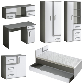 Jugendzimmer-Set Apetito 7-teilig mit Keiderschrank und Bett anthrazit weiß