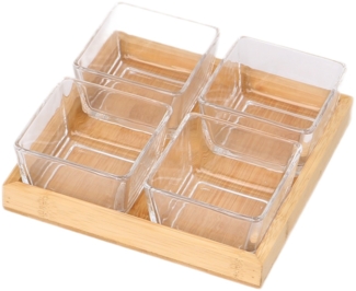 5-teiliges Bambus-Glas-Snackschalen-Set – Stilvoll Servieren & Genießen