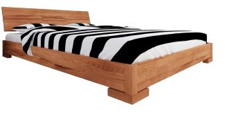 Bett Bento 5 aus Kernbuche massiv 140x200 cm mit Holzkopfteil und Holzbeinen