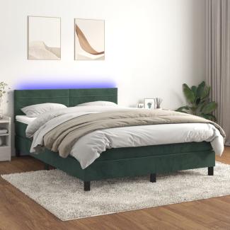 vidaXL Boxspringbett mit Matratze & LED Dunkelgrün 140x200 cm Samt 3134468