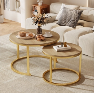 Hiazurm Couchtisch Couchtisch 2er Set mit Marmormuster, Kaffeetisch, Beistelltisch (Satztisch für Wohnzimmer & Büro & Schlafzimme & Balkon, 2er Set), 70x45cm+50x40cm, Rund