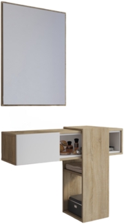 Dmora Eingangsmöbel Zugliano, Moderner Eingang, Wandgarderobe, Multifunktions-Aufbewahrungskonsole, 100x31h75 cm, Eiche und Weiß