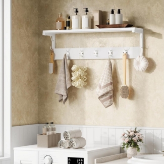 Hoobro Wandgarderobe Wandregal mit 7 Haken und Ablage (Hängeregal mit Garderobenleisten, Wandmontage), für Flur, Wohnzimmer, Küche