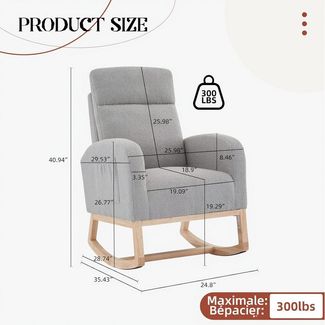 GarveeMore Schaukelstuhl mit Seitentasche,hoher Rückenlehne,gepolsterter Sitz, Akzentsessel für Wohnzimmer,Kinderzimmer,Schlafzimmer