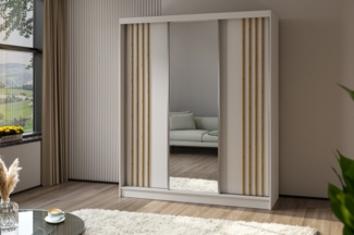 ALTDECOR Schiebetürenschrank NALLA (Kleiderschrank Garderobenschrank mit viel Stauraum, Moderner Schrank) Spiegel Spiegeltüren Lamellen Schwebetürenschrank LED Beleuchtung