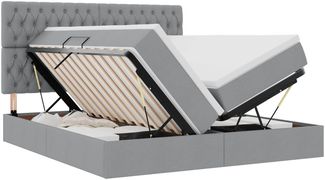 vidaXL Bett mit LED-Lichtleisten Hellgrau 200 x 200 cm Stoff 3372851