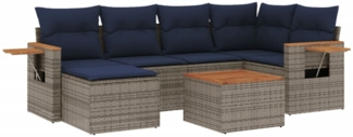 vidaXL 7-tlg. Garten-Sofagarnitur mit Kissen Grau Poly Rattan 3227027