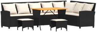 vidaXL 4tlg. Garten-Sofagarnitur mit Kissen L-Form Schwarz Poly Rattan 3365324