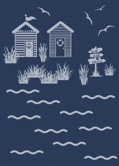 ROSS Geschirrtuch, maritim, Strandhäuser mit Wegweiser