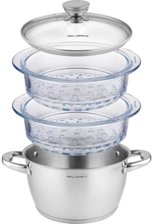 Florina DAMPFKochtopf SATINA 20CM INOX 3-PIECE (2.5L Topf 2X 1.9L Glastopf Deckel)