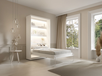 Vente-unique - Schrankbett + Matratze - 120 x 200 cm - Manuelle vertikale Öffnung - Mit LED-Beleuchtung - Weiß - RAPILI