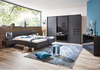 Lomadox Schlafzimmer-Set BRIXEN-43, (Spar-Set, 5-tlg), in graphit mit schwarz, Doppelbett 180x200 cm mit Nachtschränken, LED