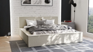 Polsterbett Doppelbett Bett ALDANA 180x200 cm in Stoff Puente Creme