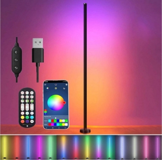 Jibenhome LED Lichtleiste LED Tischleuchte RGB Stehlampe 20W, Fernbedienung, 3 Abschnitte Spleißen, USB-1 Stück, LED fest integriert, Musik-Sync & Dimmbar Ecklampe Ambientelicht