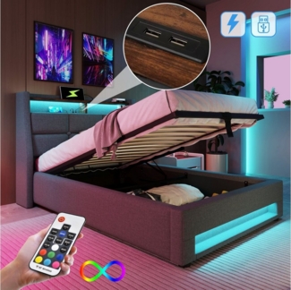 REDOM Polsterbett (Jugendbett mit USB Ladeanschluss, Jugendbett), 90x200cm Ohne Matratze