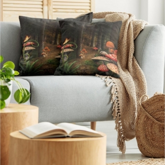 Abakuhaus Kissenbezüge Modern Accent Doppelseitiger Digitaldruck, (2 Stück), Pilze Pilze Dark Forest