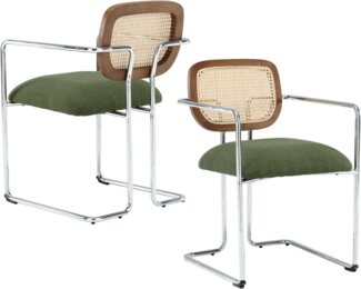 WAHSON OFFICE CHAIRS Esszimmerstuhl 2er Set Leinen Küchenstuhl Rattan geflochtene Rückenlehne