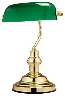 Antike Schreibtischlampe aus Metall Messing mit grünem Glas