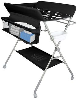 JEOBEST Wickeltisch Mobiler Wickelkommode Klappbar( Neues Upgrade! ) Weich, Wasserdicht und Höhenverstellbar,mit Sicherheitsgurt und Ablagefächern