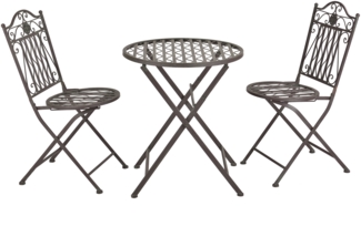 DELUKE® Bistroset 3-teilig LOLA Metall - Klappbar, Wetterfest | Balkonmöbel Set 2 klappbar Personen Bistrotisch mit 2 Stühlen Gartenmöbel Set 2 Personen Sitzgarnitur, Braun
