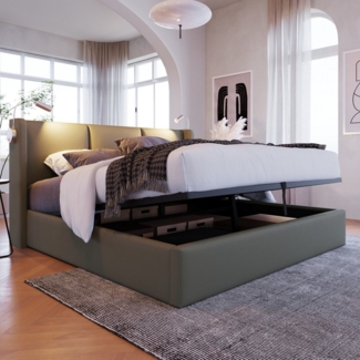 Ulife Boxspringbett Stauraumbett Polsterbett mit Lattenrost Leselampe mit USB Ladefunktion (ohne Matratze), 140×200cm