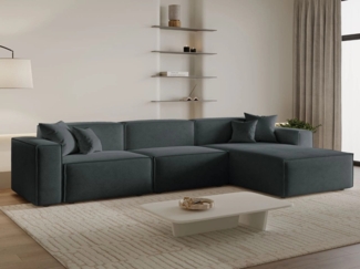 GrainGold Ecksofa L-Form ARIZONA - 265x180 cm, Dunkelgrau, Rechts, Wellenfedern, HR37-Schaum und T30-Schaum
