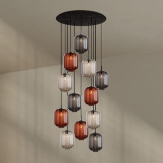 s.luce Velo Galerie-Hängeleuchte 12-flammig Ø 80cm Ø 25cm Braun, Klar, Rauch