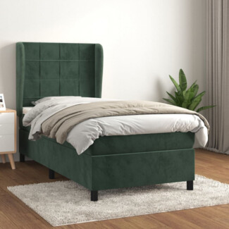 vidaXL Boxspringbett mit Matratze Dunkelgrün 100x200 cm Samt 3129198