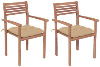 vidaXL Gartenstühle 2 Stk. mit Beige Kissen Massivholz Teak 3062280