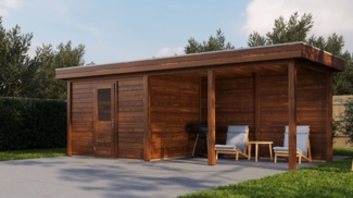 Lugarde Select Modern Gartenhaus mit Vordach Duisburg 300x250cm + 400cm - Braunes Öl