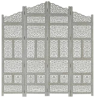 vidaXL 4-tlg. Raumteiler Handgeschnitzt Grau 160×165 cm Mangoholz 285328