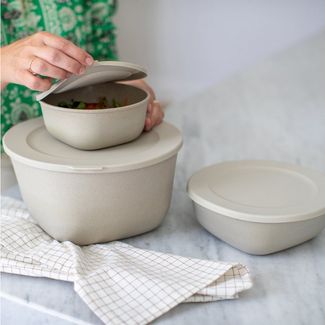 Koziol Dose Connect Box mit Deckel, Schüssel, Schale, Kunststoff-Holz-Mix, Nature Coral, 4 L, 7872704