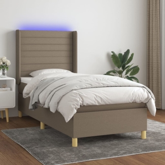 vidaXL Boxspringbett mit Matratze & LED Taupe 90x190 cm Stoff 3138921