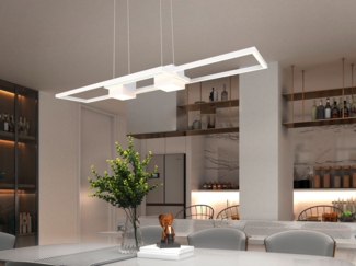 LED Pendelleuchte ALBANY Weiß mit Fernbedienung dimmbar lang, Breite 100cm