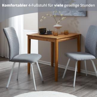 KHG Esszimmerstühle 4er Set, Polsterstuhl Hellgrau Webstoff gesteppt, Stuhlbeine Metall weiß pulverbeschichtet, Küchenstuhl, Essstuhl für Esszimmer Küche Büro